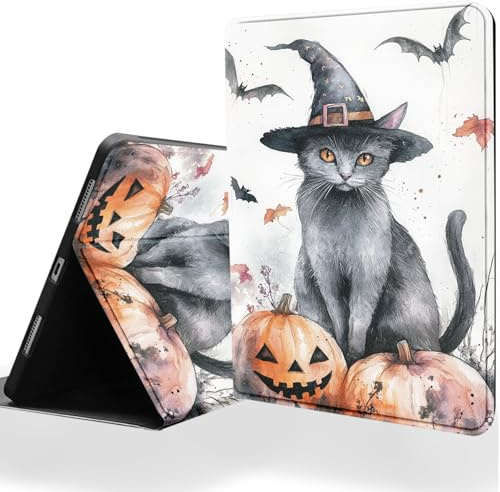 DSRGRGFDJ Tablet Case for 6 All-New Kindle Paperwhite 4 10th Generation 2019 Release,Auto Wake/Sleep and Multi-Angle Adjustable Stand Cover - Black Cat Bat Pumpkin
