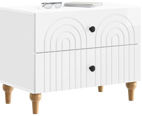 vidaXL Nachttisch Hochglanz Weiß 62 x 34,5 x 48 cm Holzwerkstoff, Moderner Wohnbereich, praktische Schlafzimmeraufbewahrung, platzsparender Nachttisch, gestreifter Schrank, rechteckiger Tisch