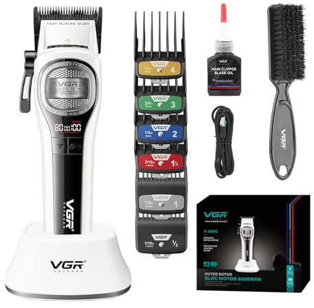 VGR 888C Haarschneidemaschine Profi Drahtlos, Clipper Haarschneider mit LED | Profi Haarschneidemaschine mit Turbolader, Hair Clipper mit Außenläufer BLDC Motor, Beleuchtung, Ladestation