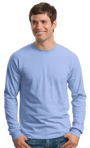 Gildan Men's Double Needle Bottom Hem Rib Knit T-Shirt, Carolina Blue, Large