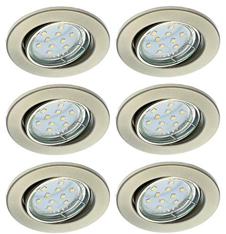 Trango 6er Set LED Einbaustrahler 6729-062B Einbauleuchten Deckenstrahler Deckenleuchte in Edelstahl-Look inkl. 6x GU10 LED Leuchtmittel schwenkbar direkt 230V