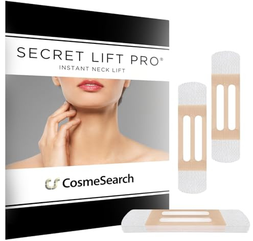 CosmeSearch, Inc. Secret Lift Pro 12 Stück – Sofortige Nackenlift-Tapes und Bänder vormontiertes Kiefer-Nackenband, ultra hebt – medizinische Qualität hypoallergen – hebt und strafft schlaffe Haut