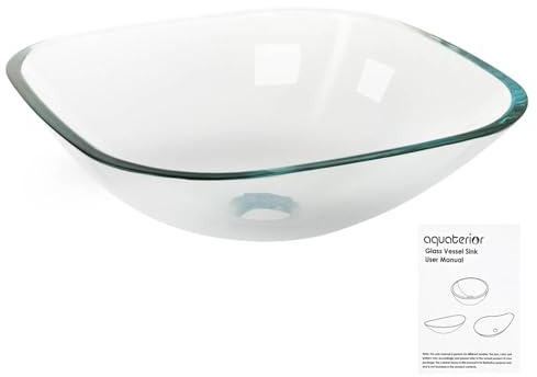 Aquaterior Gehärtetes Glas Badezimmer Gefäß Waschbecken Natürlich Klar Quadratische Form Transparent Becken Leicht Zu Reinigen Minimalistisch Modern