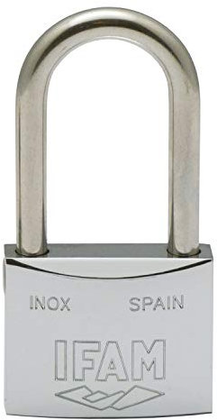 IFAM Candado Serie Inox, Arco Largo, 50mm, Alta Resistencia a la Oxidación, Ambientes Húmedos, Alto Nivel de Seguridad, Resistente y Cromado