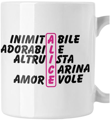 bubbleshirt Tazza Mug divertente con nome Alice e aggettivi simpatici Idea Regalo Compleanno Natale in ceramica