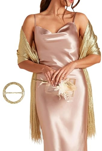 BANETTETA Schals für Damen, formeller Goldfarbener Schal mit Schnalle für Abendparty, Medium