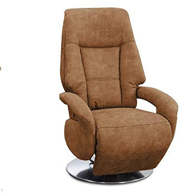 Cavadore TV-Sessel Edinburgh / Fernsehsessel mit manuell verstellbarer Relaxfunktion / 74 x 114 x 77 / Lederoptik: cognac