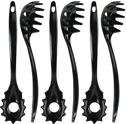Spaghetti Spoon, Pasta Server, Fork with Ergonomic Handle, Heat Resistant, BPA Free11.5 inch Melamine Utensil by Reston Lloyd, 6 piece set, Black