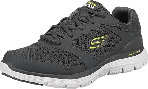 Skechers Men's Flex Advantage 4.0 Sneaker, Charcoal Leather Mesh Pu Trim, 7 UK