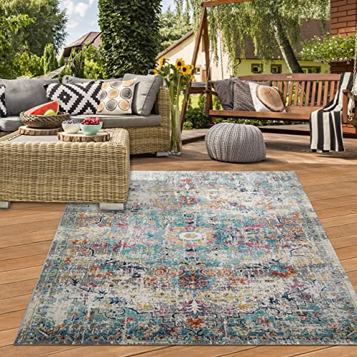 Teppich-Traum Orient-Teppich Wohnzimmer In- & Outdoor Terrasse Vintagestyle bunt Größe 120x170 cm