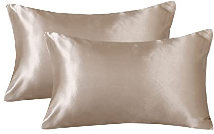 Boqingzhu Satin Seide Kissenbezug 40×80cm Gold Uni Kissenhülle Haar- und Hautpflege im Umschlagstil 2 Stück
