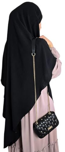 Yaqeen Khimar Hijab für Muslima – Jazz Stoff, weich & dehnbar – Dreieck Kopftuch, blickdicht, atmungsaktiv – Sofort tragbar ohne Nadeln – Gebetskopftuch schwarz