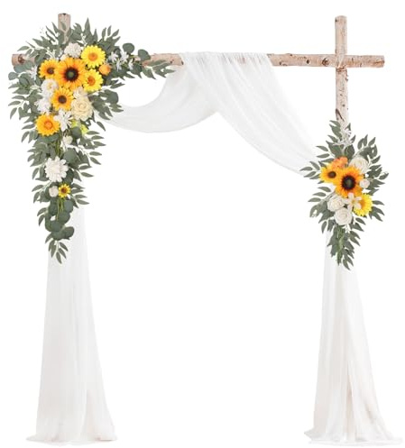 BASIMAN Bogenblumen mit Vorhängen, 3 Stück, für Hochzeitszeremonie, Laube und Empfang, Dekoration, Hochzeit, Willkommensschilder, Blumendekoration, Geburtstagsparty-Dekoration (Sonnenblume)
