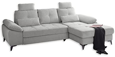 Stella Trading AUCKLAND Ecksofa mit Schlaffunktion, Stoffbezug Silber - Moderne Eckcouch in L-Form mit Bettkasten & verstellbaren Armteilen - 270 x 90 (108) х 170 (B/H/T)