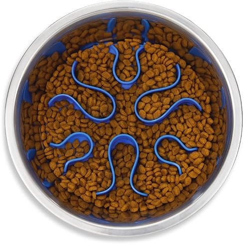 Outward Hound Fun Feeder Hundenapf aus Edelstahl, mit herausnehmbarem Labyrintheinsatz, mittelgroß, 2 Tassen, Metall, Silbergrau