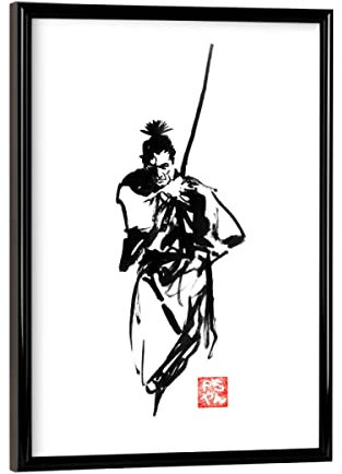 artboxONE Poster mit schwarzem Rahmen 18x13 cm Menschen Toshiro mifune - Bild Toshiro mifune Japan Katana
