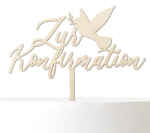 Cake Topper: Zur Konfirmation | Tortenstecker Taube (Birke)