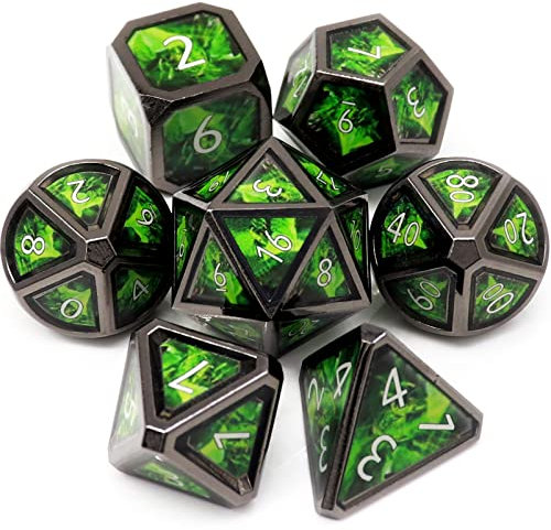 Haxtec Metal DND Dice Set Green Black Metall Würfel Real Scene D&D Dice for Dungeons and Dragons Gift RPG Games-Acid Splash