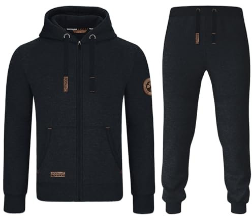 MOOSELINE Herren Jogginganzug Trainingsanzug Sportanzug mit Leder Patch (5XL, Schwarz)