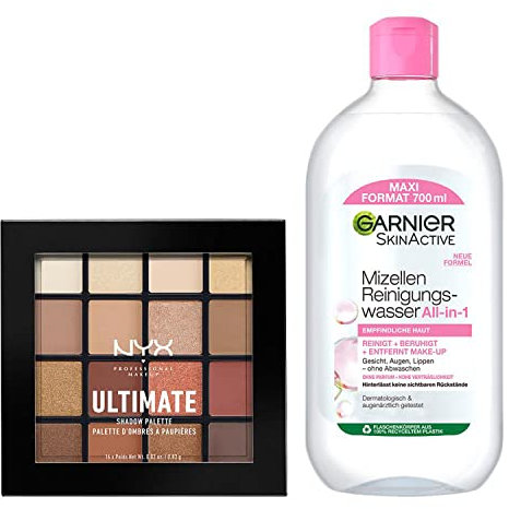 Garnier und NYX Augenmakeup Routine Set, Mit Garnier Mizellen Reinigungswasser und NYX Ultimate Shadow Palette, Für einen trendigen Look und einfaches Abschminken, 2-teilig