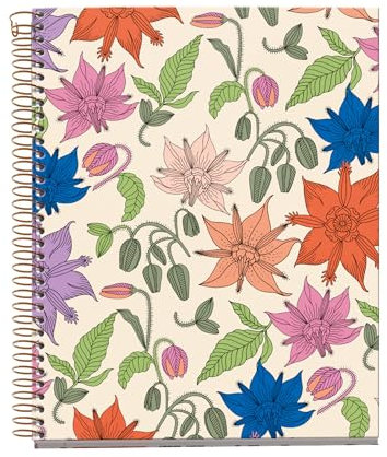 Miquelrius - Recyceltes A5-Notizbuch, 4 farbige Streifen, kariert 5 x 5 mm, 120 Blatt, Spiralbindung, Vintage Lily Kollektion, Blumen