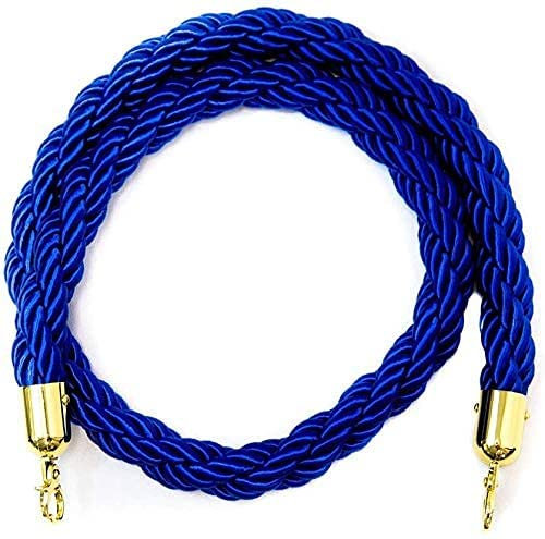 Corde de Barrière Diviseur de Files d'Attente Cordon Séparation pour Poteaux de Guidage Barrière Corde avec Crochet pour Hôtel/Banque/Hôpital/Aire de Jeux/Autres Lieux Publics (2m,Bleu)