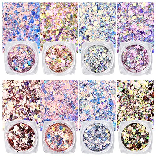 Glitzer Puder für Nägel, Kosmetisch Nagel Glitzer Nagel Pulver Eingestellt für Körper Auge Gesicht, Hell Bunt Nagel Pailetten Glitzerpulver für Nagel Deko Kunsthandwerk Schmuckherstellung