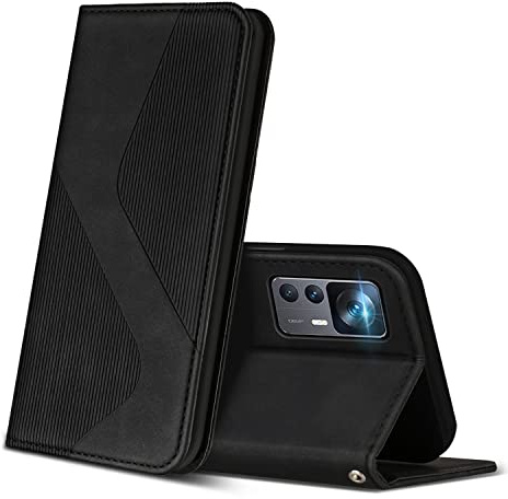 ZONNAVI Hülle für Xiaomi 12T / 12T Pro, PU Leder Handyhülle mit Kartenfächer und Standfunktion, Lederhülle Flip Wallet Case Schutzhülle für Xiaomi 12T / 12T Pro (Schwarz)