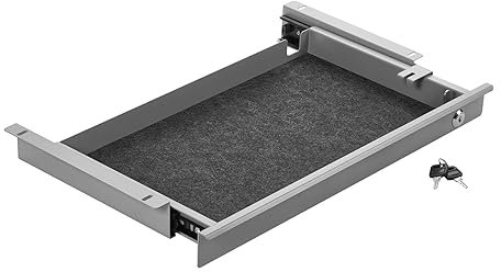 CAVO Dokumentenschublade aus Stahl 500 mm grau, abschließbar, mit Kabeldurchführung, Schreibtischschublade