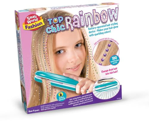 Small World Toys - Top Chic Regenbogen-Haarstyling-Set, inklusive Styling-Gerät, Haarschmuck und mehr – Erstellen Sie professionelle Haardesigns – Geschenk für Mädchen – geeignet ab 9 Jahren