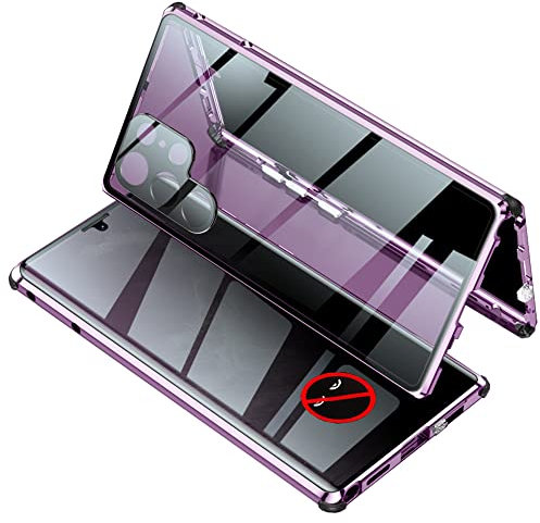 Samsung Galaxy S23 Ultra Coque 360 Degrés Full Case avec 4 Coin Anti-Collision Anti Espion Cover Magnétique et Boucle Housse Anti Spy Etuis Caméra D'écran Protecteur Etui - Violet