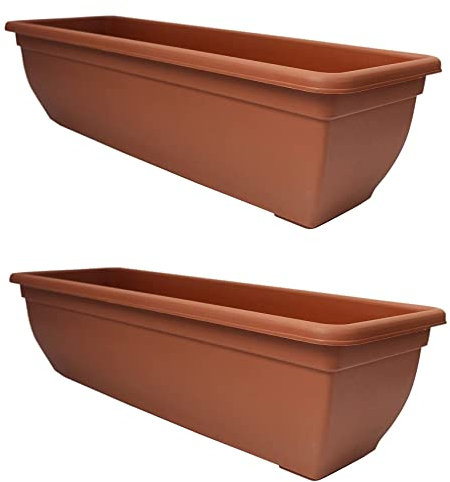 Optimal Products Bel Trough Plant Pot Plastic Winchester Bel Garden Flower Patioectangle Planter UK (2PC, Terracotta), 46cm & 60cm