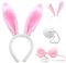 FUKPO Hasenohren Haarreif Set, Hasen Ohren Haarreifen Plüsch Hasenohren Stirnband Haarbänder Fliege Schwanz, Kaninchenohren Haarreif Ostern Bunny Kostüm Cosplay Party Kinder Erwachsene(Rosa Weiß)