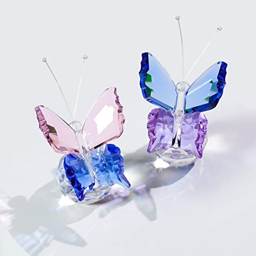 Movdyka Set of 2 Glass Butterflies Ornaments for Living Room Handmade Crystal Animal Figurines Centerpiece for the Home Butterfly Birthday Gifts for Women