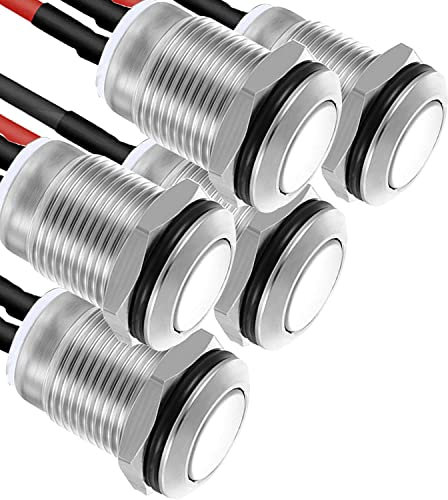 RUNCCI-YUN 5Pcs 2A 12V/24V/125V/250V 12 mm Interruttore a Pulsante Interruttori a Pulsante autobloccante in Metallo Impermeabile SPST NC Interruttore autobloccante(testa piatta)