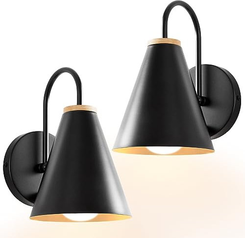 ENCOFT 2er Wandlampe mit Schalter Wandleuchte Dimmbar E27 Wandlampen Innen Schwarz, Dimmbare Vintage Wandleuchten für Schlafzimmer Wohnzimmer Flur (Keine GlüHbirne)