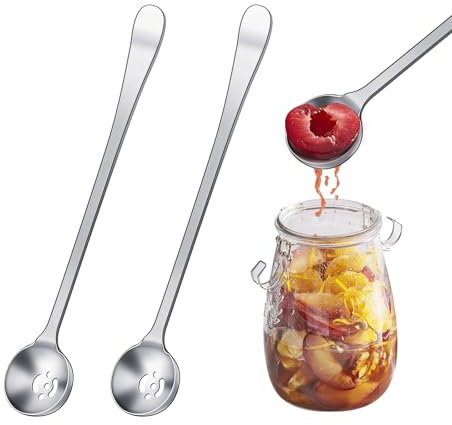 2 Cucharas de Servir Bote Aceitunas con Escurridor con Agujero de Drenaje Cucharas de Servir Tenedores de Oliva con Mango Largo,Ervir para Tarro de Cebolla de Oliva
