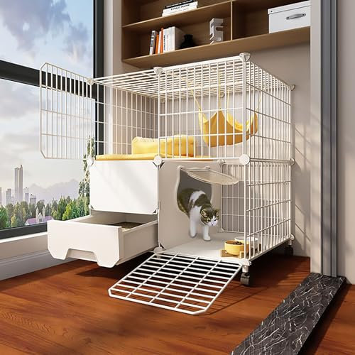 Pucaru Abnehmbarer Käfig aus Metall, DIY-Design-Kätzchenlaufstall, Katzenkäfige mit Katzentoilette, auf Rollen, für 1–2 Katzen (Size : 75x39x77cm)