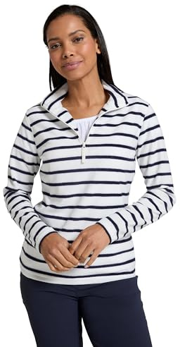 Mountain Warehouse Camber Half Zip Women's Striped Fleece - Lightweight, Warm & Cosy Half Zip Sweatshirt Top - Best for Camping, Outdoors, Travelling & Hiking Beige (Stripe) XS