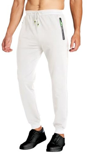 ZOXOZ Jogginghose Herren Baumwolle mit Reißverschluss Taschen Hosen Trainingshose Sporthose Lang Sweatpants weiß L