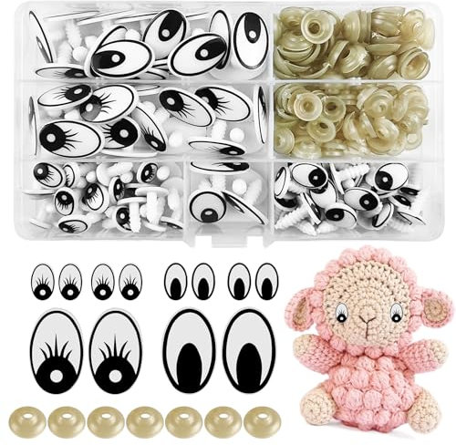 Hengxinchen 100 Stück Ovale Sicherheitsaugen für Häkeltiere,14mm 25mm Ovale Puppenaugen,Augen für Häkeltiere,Amigurumi Augen mit Unterlegscheiben,Knopfaugen für Häkeltiere Puppe Marionette Plüschtier