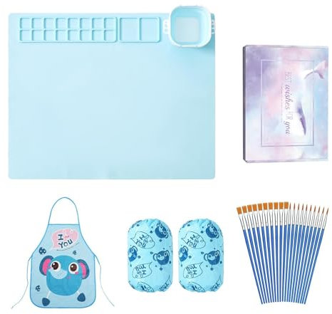 AUSYIWI tapis de peinture enfant silicone, tapis fait main 41 x 51 cm, avec gobelet de nettoyage*1/brosse*20/chaussures*1/set*1/boîte*1, convient pour la peinture, l'art (boîte cadeau)