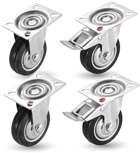 Wheels 12x Transportrollen 400 kg belastbar mit Bremse - Schwerlastrollen 75 mm - Rollen mit Bremsen - Schwerlast Möbelrollen (3x4)