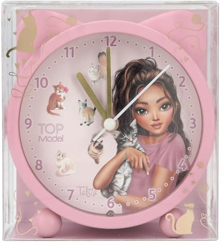 Depesche 12953 TOPModel Kitty Dog - Wecker in Rosa für Kinder, mit Öhrchen und mit Model-Motiv, lautlose Uhr mit Licht-Funktion, inklusive Batterie