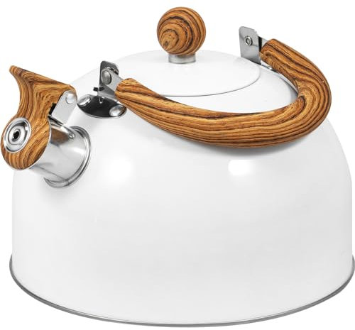 Foribyw 3/2L Stove Top Whistling Kettle, Stainless Steel Teakettle Teapot with Anti-Scald Handle, Even Heating Induction Kettle for Kitchens Gas Stove Induction Cooker(3L,White)