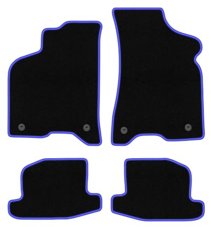 Velours-Fußmatten passend für Volkswagen Lupo 1997-2005, Schwarz-Blau | passend für Schrägheck; Velours-Teppich (Polypropylen), ca. 6,5 mm
