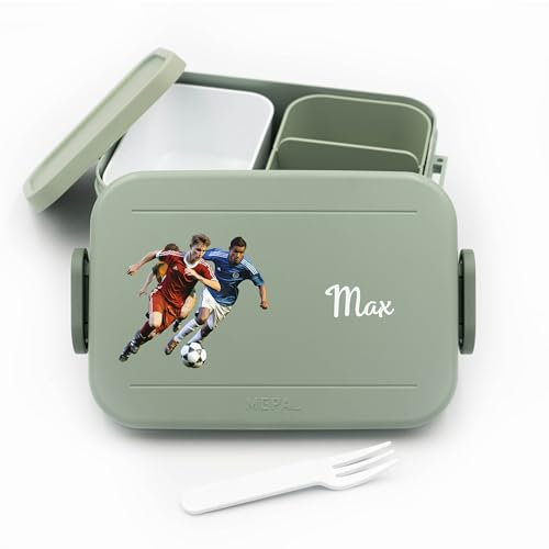 Geschenkfreude Personalisierte Brotdose Fussball für Mepal - Lunchbox Kinder mit Trennwand Name, Kindergarten, Schule - Alles für den Schulanfang - Vesperdosen Kinder Fussball - Brotdose mit Namen