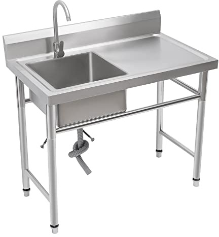 BJTDLLX Évier de cuisine en acier inoxydable avec meuble bas 1 bac - Cuisine extérieure autonome avec robinet - Capacité de charge : 440 kg (droite)