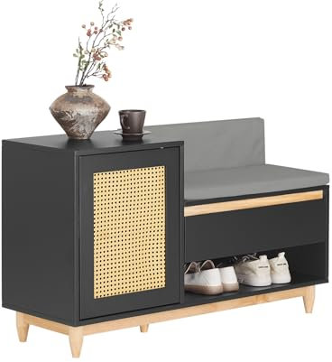 SoBuy Banco Zapatero con 2 Estantes, 1 Cajón y 1 Puerta Entrada Recibidor con Cojín Acolchado de Asiento 100 x 35 x 60 cm FSR128-SCH ES