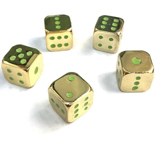 Tsffae 5 Teile/Satz Metall Fluoreszierende Würfel, Lustige Spiel Würfel Sechsseitige Decider Board Pädagogisches Würfel Dot Würfel Spiel Acessorios 13mm